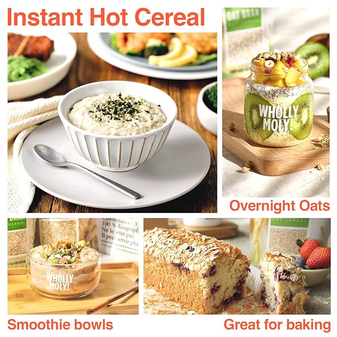 Wholly Moly! Oat Bran Instant Oatmeal Original 400g*4 Pack High Fiber No Sugar Added All Natural Vegan Friendly