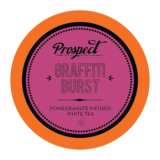 Prospect Tea Co. Pomegranate White Tea Pods Compatible with K Cup Brewers Including 2.0 Graffiti Burst 40 count