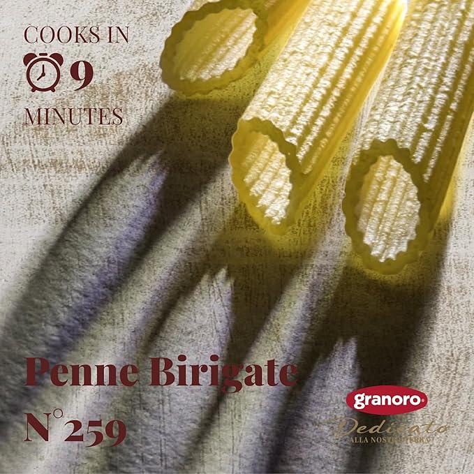 Granoro Dedicato Penne BIrigate (Double Ridged) #259 - Authentic Italian Pasta Made from 100% Puglia Durum Wheat Semolina Bronze Die Non-GMO Vegan 1 lb Bags (Pack of 3)