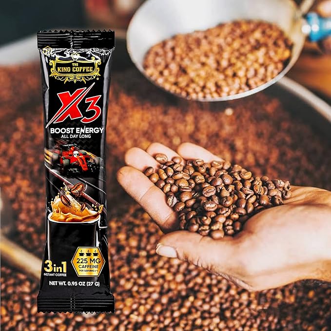 King Coffee 3in1 X3 Instant Vietnamese Coffee Packets Box 12 sticks x 0.95 oz (27g) Boost Energy Cafe Mix Perfect for Powerful Day (1)