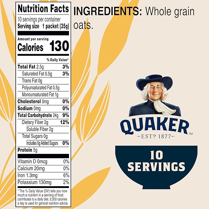 Quaker Instant Oatmeal Gluten Free Original Breakfast Cereal 1.23oz -10 count (Pack of 6 )