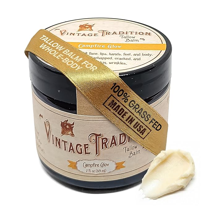 Vintage Tradition Beef Tallow All Purpose Balm - Healing Hydrating Warm Ginger Skin Care Salve Replaces Body Lotion Hand Cream More - Essential Oil Olive Oil and Grass-Fed Tallow 2 fl. oz.