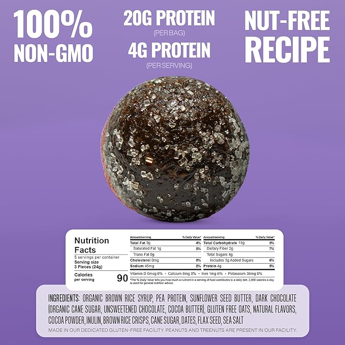 The GFB Fudge Brownie Cookie Protein Bites - Allergen Friendly &amp Nut Free - Gluten Free Plant Based Non GMO Sustainably Made – Ridiculously Tasty Healthy Protein Energy Balls 4 oz (6 Count)