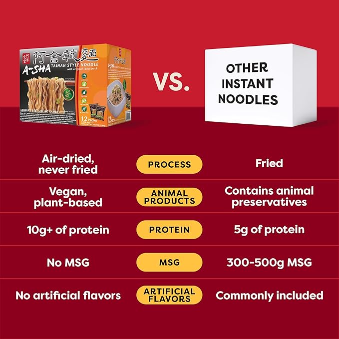 A-Sha Healthy Ramen Noodles - Original Sauce Pack Included Premium Air Dried Instant Noodles - 24 Packs 3.35oz each