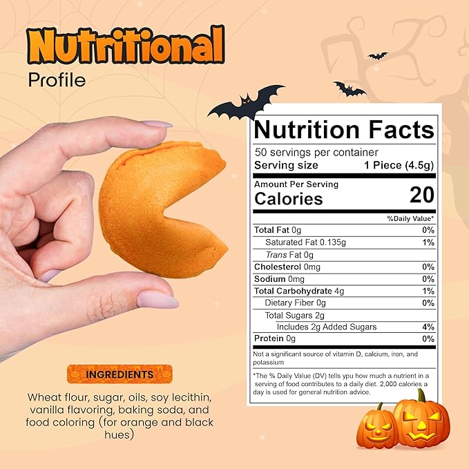 4E's Novelty Halloween Fortune Cookies Bulk - 50 Individually Wrapped with 50 Funny &amp Scary Fortune Cookies Sayings for Kids &amp Adults Trick-or-Treat Perfect for Halloween Party