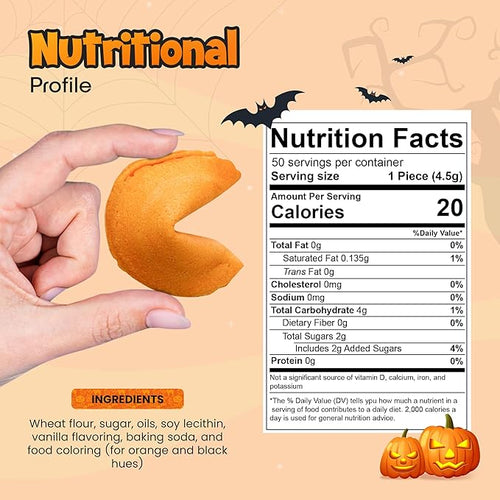4E's Novelty Halloween Fortune Cookies Bulk - 50 Individually Wrapped with 50 Funny &amp Scary Fortune Cookies Sayings for Kids &amp Adults Trick-or-Treat Perfect for Halloween Party