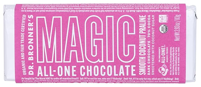 Dr. Bronner's Smooth Coconut Praline Magic All One Dark Chocolate Bar 70% Cocoa Non GMO Vegan 2.93 Ounces (Pack of 12)