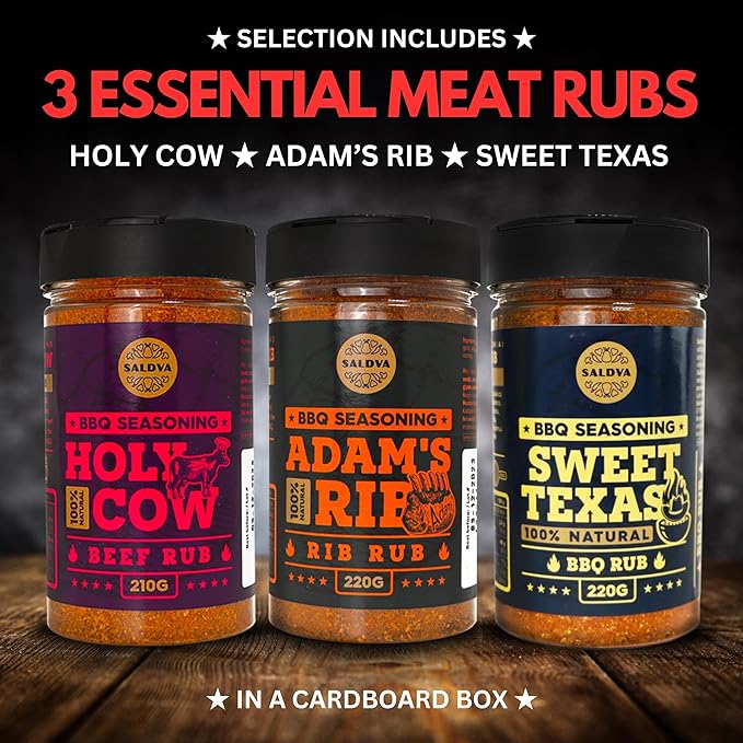 Meat Lovers Selection of Premium BBQ Seasonings - Holy Cow Sweet Texas &amp Adam's Ribs BBQ Rubs | Pack of 3 | 100% Natural | Spice Gift For Foodie