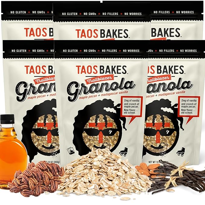 Taos Bakes - Maple Pecan &amp Madagascar Vanillar Granola - Crunchy Granola Breakfast Snack - Gluten Free No GMOS No Fillers - 10 oz (Pack of 6)