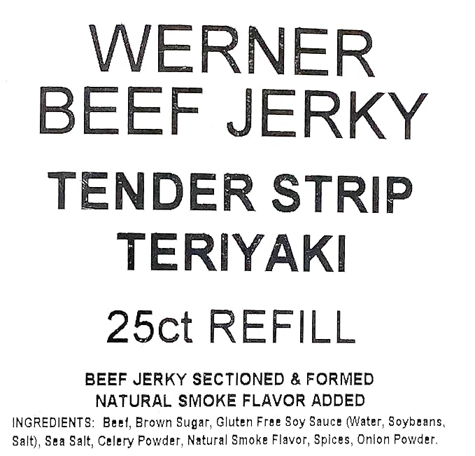 Werner Tender Strips Teriyaki Beef Jerky - Pack of 25 Jerky Strips - Made in the USA
