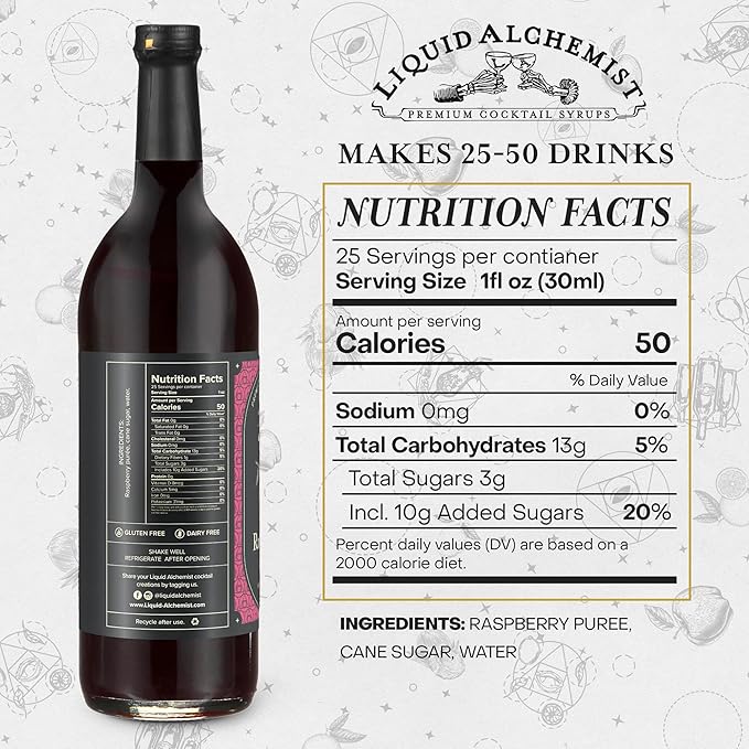 Liquid Alchemist Raspberry Syrup for Drinks - Real Ingredients Make our Raspberry Puree for Drinks the Perfect Drink Mixer - Our Cocktail Syrup is Non-GMO &amp Vegan (25.4 oz)