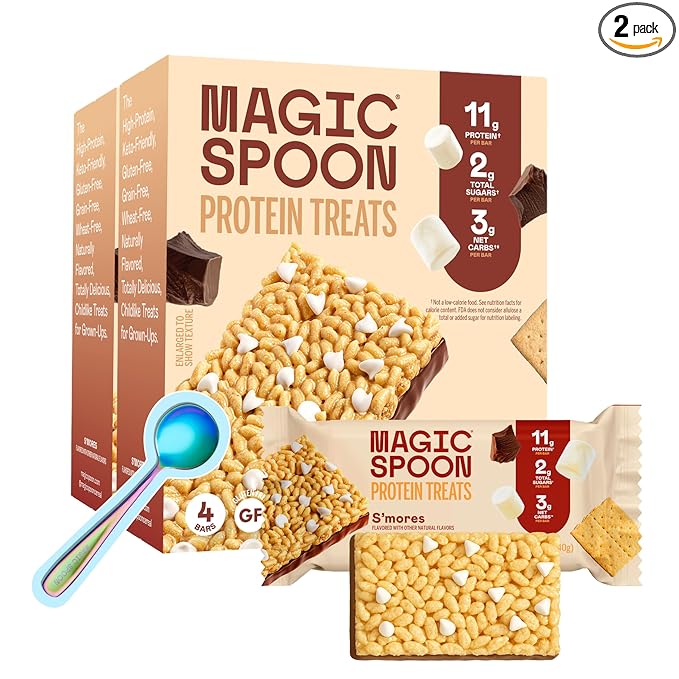 Magic Spoon Treats - 8 High Protein Bars Smores - High Protein Gluten Free Snack - Sugar&amp Gluten Free Protein Cereal Bar - Low Carb &amp Keto Friendly - Healthy Snacks for Adults