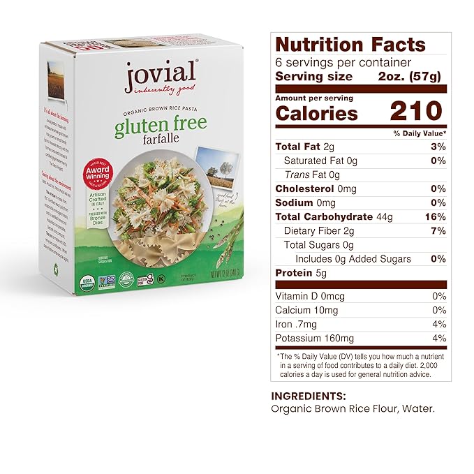 Jovial Brown Rice Farfalle Penne &amp Elbows Pasta - Whole Grain Organic Pasta Gluten Free Dairy Free Made in Italy - 12 Oz 3 Pack Variety