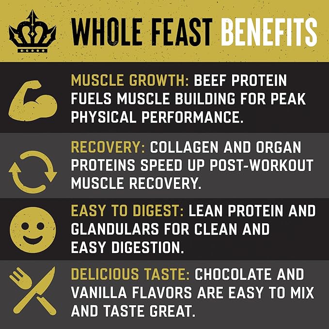 The Fittest Whole Feast Beef Protein Powder - Butter Vanilla - Grass Fed Nose to Tail Carnivore Blend Including Liver Colostrum and Whole Bone - BCAAs - 14g Collagen - 21g Total Protein