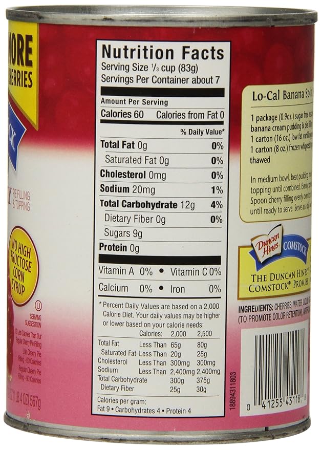 Duncan Hines Comstock Lite Pie Filling &amp Topping Cherry 20 Ounce (Pack of 12)