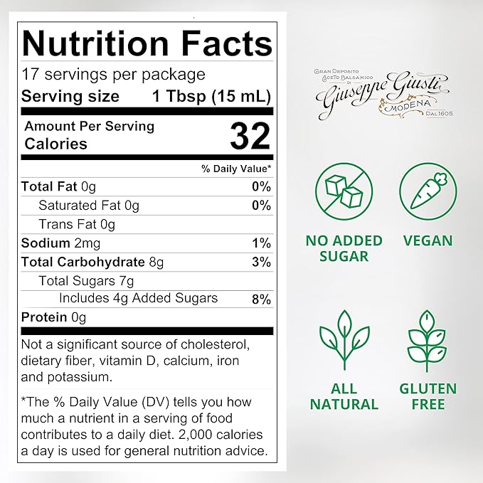 Giuseppe Giusti Fig Sweet and Sour Condiment – Made With Balsamic Vinegar of Modena Elevate Salads Pasta Desserts and Craft Cocktails – 8.45 fl oz (250 ml) - Pack of 1