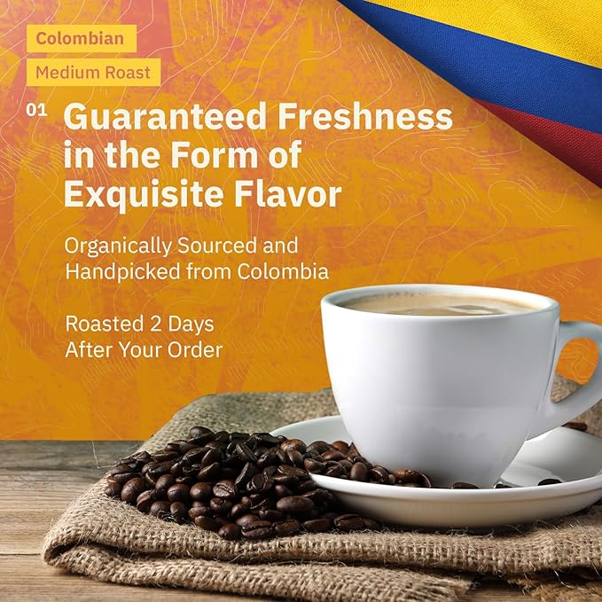 Colombian Medellín Coffee Beans - Single Origin Medium Roast Coffee Beans Freshly Roasted To Order Organic Drip Grind Coffee Specialty Grade Fair Trade and Non-GMO - 1LB
