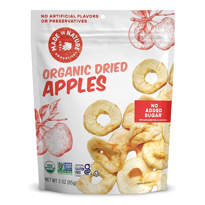 Made In Nature Organic Dried Apple Rings 3 Ounce (Pack of 6) – Vegan Snack Non-GMO Unsulfured Gluten Free Kosher