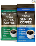 VitaCup Perfect Low Acid Ground Coffee11 oz &amp Genius Keto Ground Coffee 11 oz Bundle | Infused with Superfoods (MCT Oil Turmeric Vitamins) for Energy &amp Focus