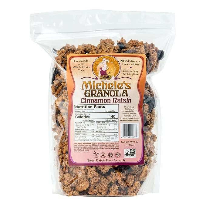 Michele's Granola Cinnamon Raisin Handmade Whole Grain Vegan Gluten-Free &amp Non-GMO 36oz Resealable Bag