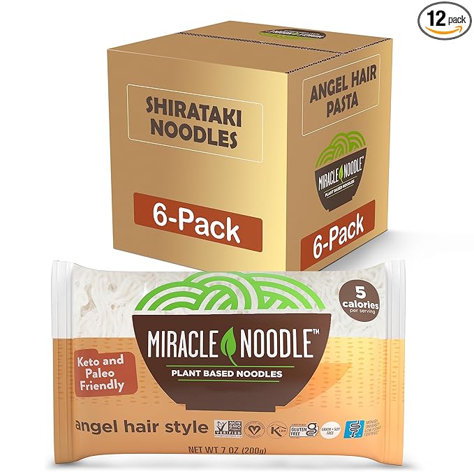 Miracle Noodle Angel Hair Pasta - Plant Based Shirataki Noodles Keto Vegan Gluten-Free Low Calories Low Carb Paleo Soy Free Non-GMO - Perfect for Your Keto Diet - 7 oz (Pack of 6)