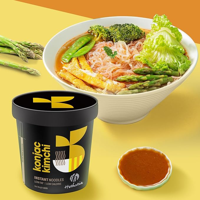 Hethstia Konjac Noodles Kimchi Soup– 6-Pack Shirataki Angel Hair Pasta Low Carb Instant Asian Konjac Ramen Kimchi Broth Low GI Gluten-Free Low Fat Low Calorie Healthy &amp Holiday Food Gift