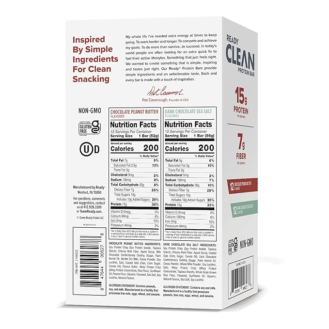 Ready® Protein Bars Twin Pack - High-Protein Snack with 15g Whey Protein With Flaxseeds and Omega-3s for Sustained Energy Supports Lean Muscle and Recovery No Artificial Sweeteners - 48CT Variety P