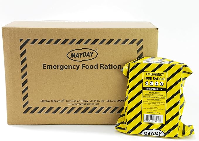 Mayday Emergency Food Bars 1200 Calorie Meal Replacement Bars 5 Year Shelf Life Nutrient Dense Food Rations for Disaster Preparedness Earthquake Fire Flood Leak-Proof Pouches Highly Storable an