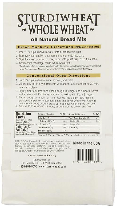 Sturdiwheat All Natural Bread Mix Whole Wheat 19-Ounce Package (Pack of 4)