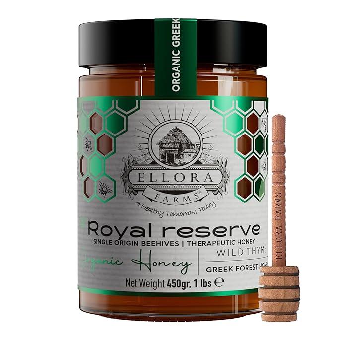 Ellora Farms Organic Honey Wild Thyme Organic Honey Raw Unfiltered Preservative and Additive Free 2025 Paris and Dubai Gold Awards Winner - 450 g