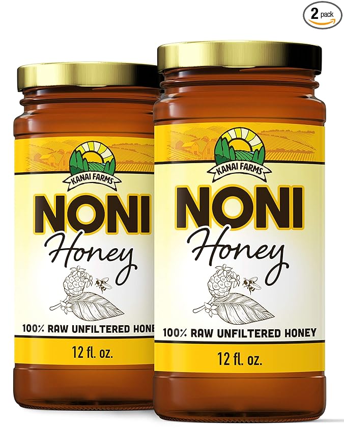 Noni Honey - 100% Pure Raw Unfiltered Unprocessed - 2 Pack of 12oz Glass Bottles