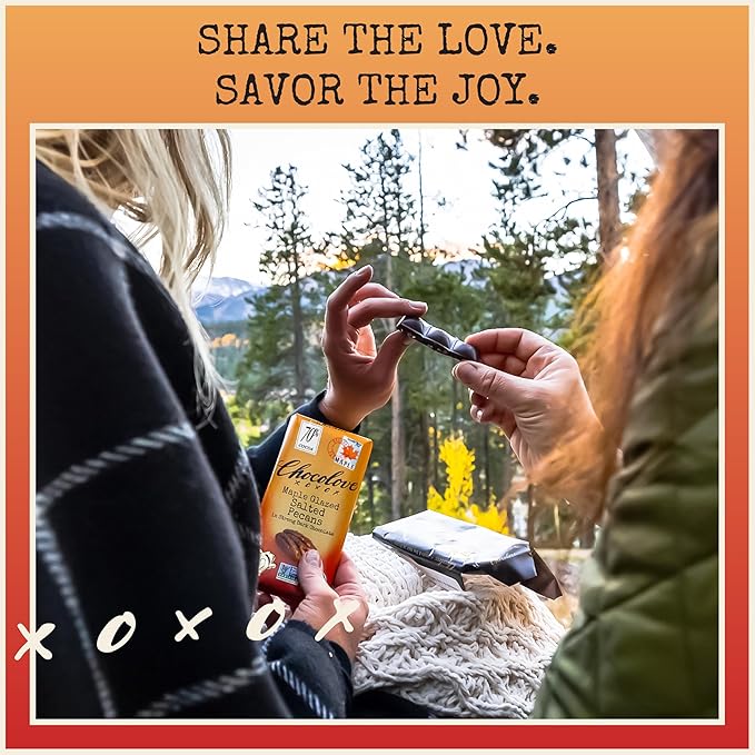 Chocolove Maple Glazed Salted Pecans Dark Chocolate Bars | 70% Cocoa | Crunchy Pecans | Premium Belgian Chocolate | Non GMO Rainforest Alliance Certified 3.2oz Bar (12 Pack)