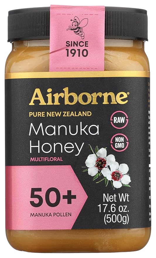 Airborne Manuka Honey 50+ New Zealand - Premium 100% Pure Raw Manuka Honey (17.85 oz)