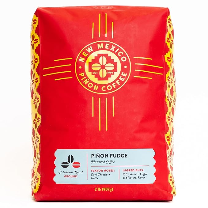 New Mexico Piñon Piñon Fudge Ground Coffee Medium Roast 100% Brazilian Arabica Naturally Flavored Rich Chocolate &amp Nutty Scoop &amp Brew Grounds - 2 Lb Bag