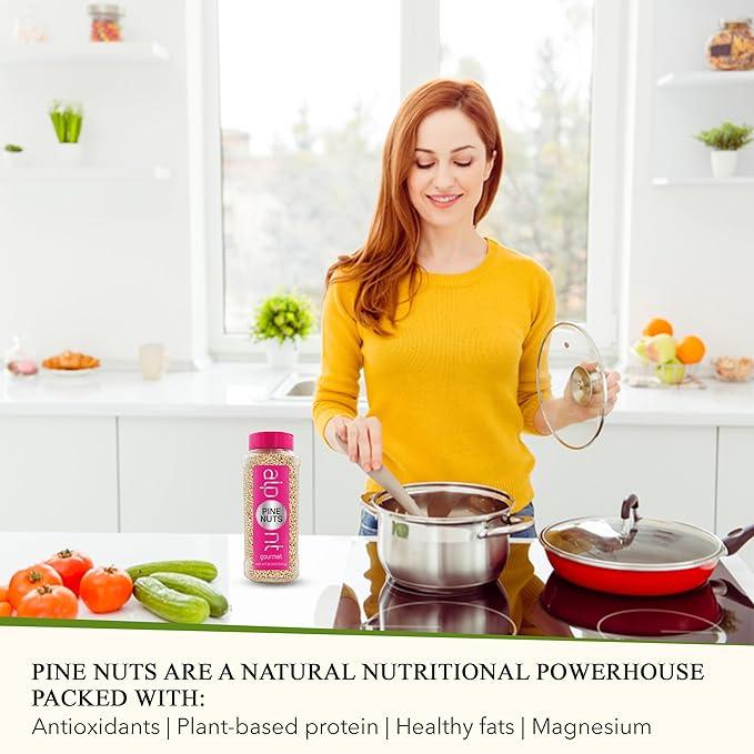 ALPONT GOURMET Raw Pine Nuts - Unsalted &amp Crunchy - Whole Pine Nuts for Snacking Topping Baking Pesto - All Natural &amp Non-GMO - 20.11oz (570g)