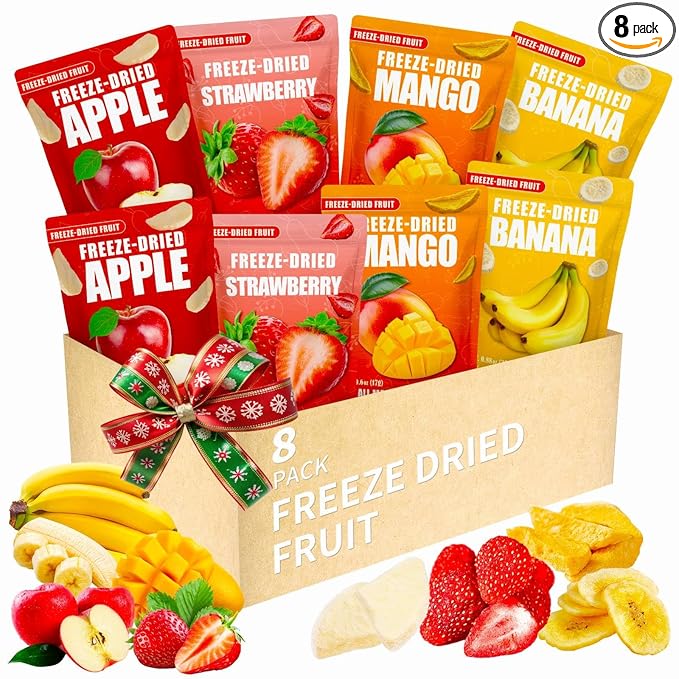 Large Freeze Dried Fruit Snacks Variety Pack - 8 Single Bags with Apple Mango Strawberry Banana - Gluten Free Portable Snack for Kids School Lunch Travel Office - No Sugar Added (4.65oz/132g)