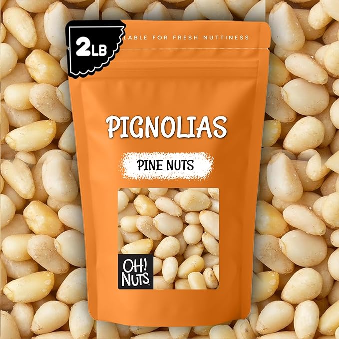 Oh! Nuts Pine Nuts - Raw - 100% Natural - 2 lb - Pignoli Packed with Protein - Packed in New York Zip-Seal Bag for Exceptional Freshness