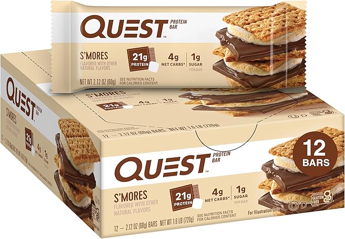 Quest S'mores Protein Bar 12 Count and Mini Cookies &amp Cream Protein Bars 14 Count Bundles