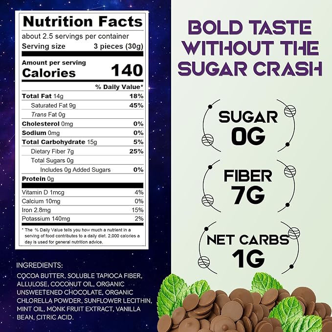 Nebula Snacks Minty Way Chocolate Bites – Zero Sugar Dark Chocolate Bites with Cool White Chocolate Mint Core Non-Glycemic Keto-Friendly Dairy-Free and Gluten-Free – 3 Pack