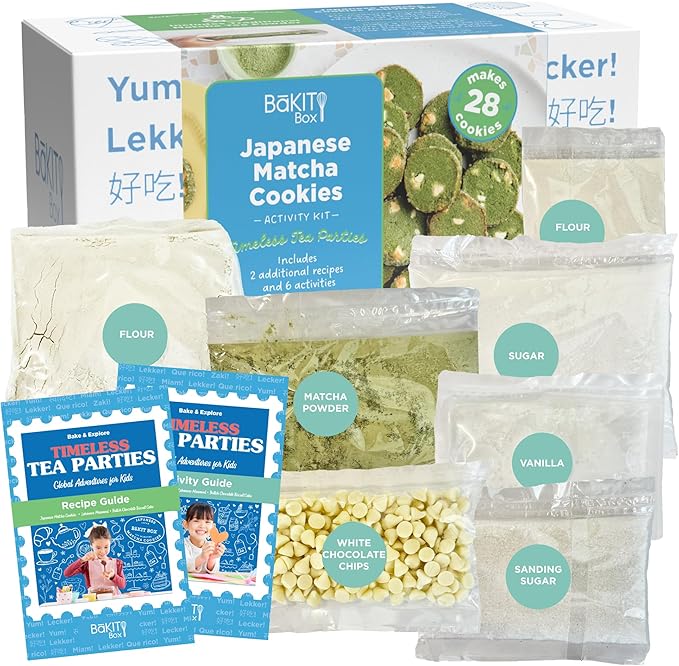 BāKIT Box Japanese Matcha Cookie Kit for Kids – Learn About Japan + Make Cookies – Includes Printed Recipe &amp Activity Guides – Educational Baking Gift