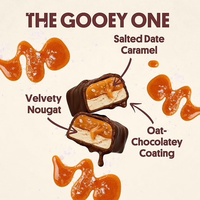 Harken Sweets The Gooey One Oat Milk Chocolate Candy Bars with Date Caramel Sweetened with Dates and No Sugar Added High Fiber Nut-Free Gluten-Free Plant-Based 12 Bars