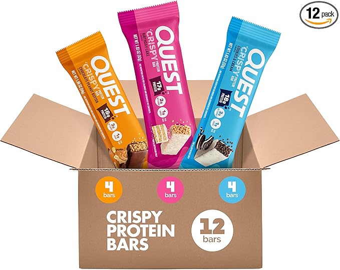 Quest Nutrition Crispy Variety Pack Protein Bars Protein Rich Low Sugar Gluten Free 12 Count