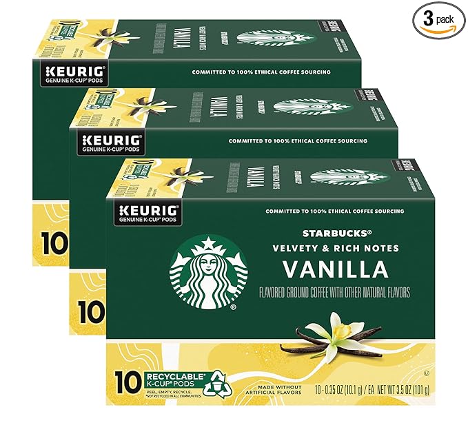 Starbucks Flavored Coffee K-Cup Pods Vanilla Flavored Coffee Made without Artificial Flavors Keurig Genuine K-Cup Pods 10 CT K-Cups/Box (Pack of 3 Boxes)