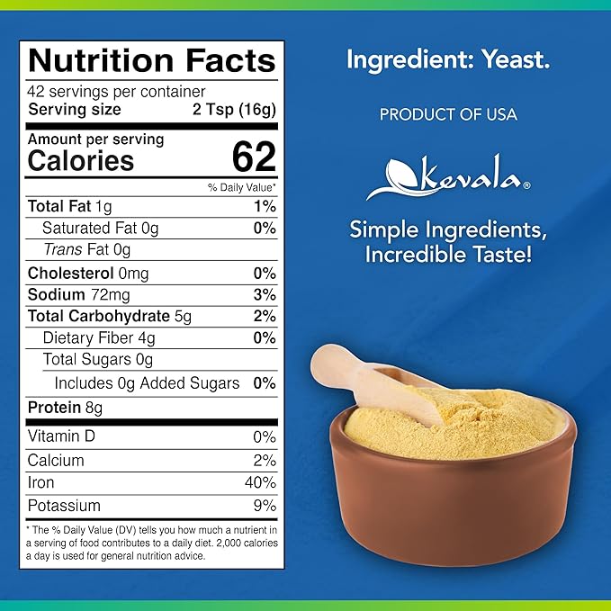Kevala Nutritional Yeast - Premium Non Fortified Powder for Vegan Cooking Product of USA Seasoning with a Cheesy Flavor Dry Yeast With No Added Salt for Everyday Vegan Food Nutrition 1.5 lb