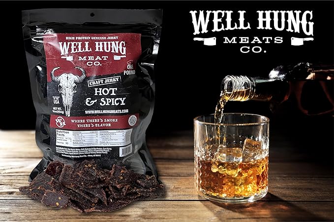 Well Hung Meats Hot and Spicy Beef Jerky One Pound Resealable Craft Jerky Bag (16oz)