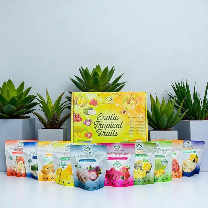 CHAVI Freeze Dried Exotic Tropical Fruits | Pack of 10 | Gift Box - No Added Sugars or Preservatives - Non-GMO Vegan Gluten-Free | 180 g | 6.4 oz