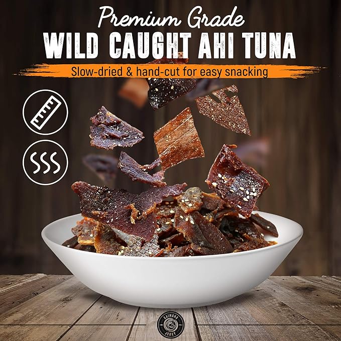 Kaimana Wild-Caught Ahi Tuna Jerky - Teriyaki | Rich in Omega-3s &amp High in Protein | All-Natural &amp Organic Fish Jerky (3 pack 2 oz)