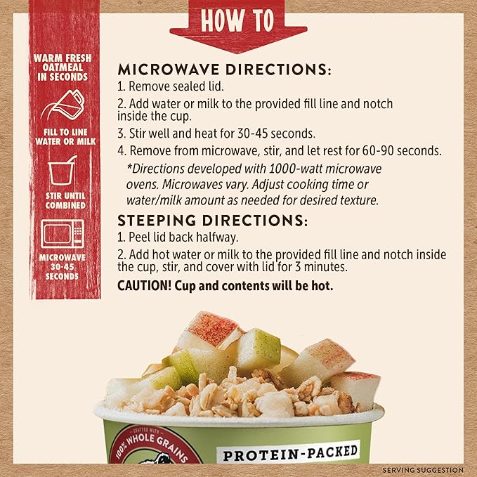 Kodiak Cakes Instant Protein Apple Cinnamon Oatmeal in a Cup 2.12oz (Pack of 12)
