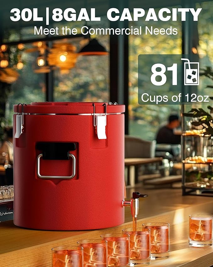 WantJoin Insulated Beverage Dispenser - 8 Gallon Hot and Cold Drink Container with 304 Stainless Steel Interior for Iced Coffee Juice Chocolate Tea Milk Restaurant Party Sports Camping