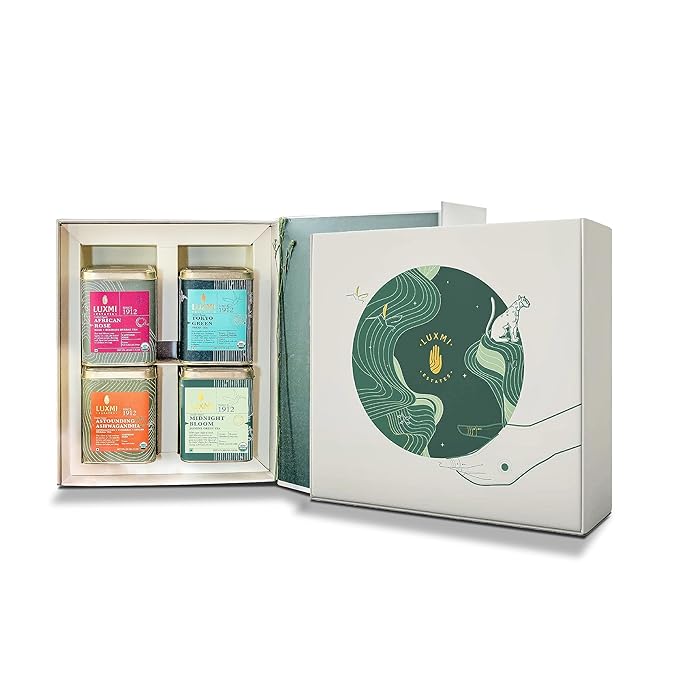 Luxmi Estates - Tea Set - Energy and Balance - 4 Packs with Organic Green Jasmine Ashwagandha and Hibiscus Rose Tea